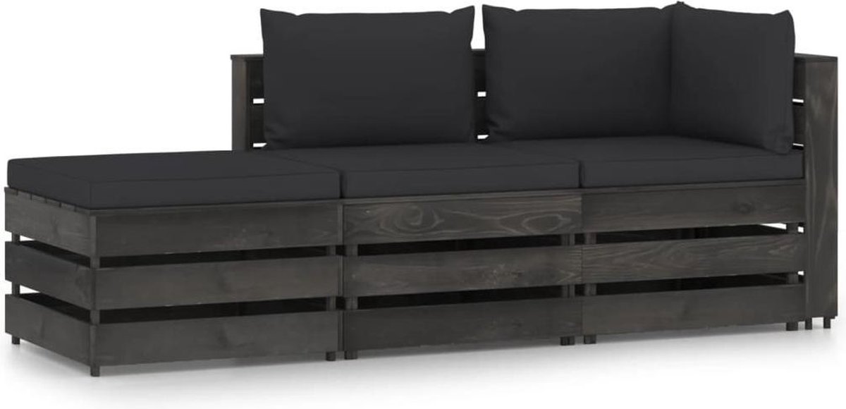 Vidaxl 3-delige Loungeset Met Kussens Geïmpregneerd Hout - Zwart