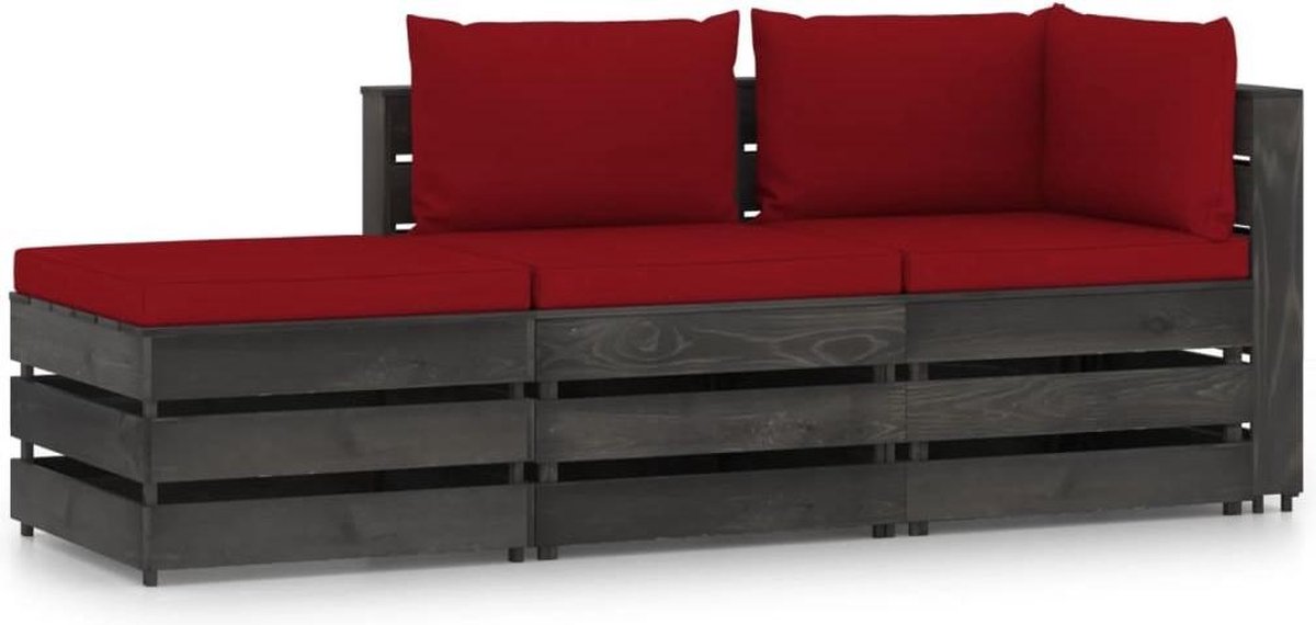 Vidaxl 3-delige Loungeset Met Kussens Geïmpregneerd Hout - Rood