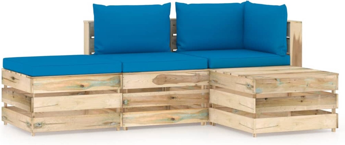 Vidaxl 4-delige Loungeset Met Kussens Geïmpregneerd Hout - Blauw