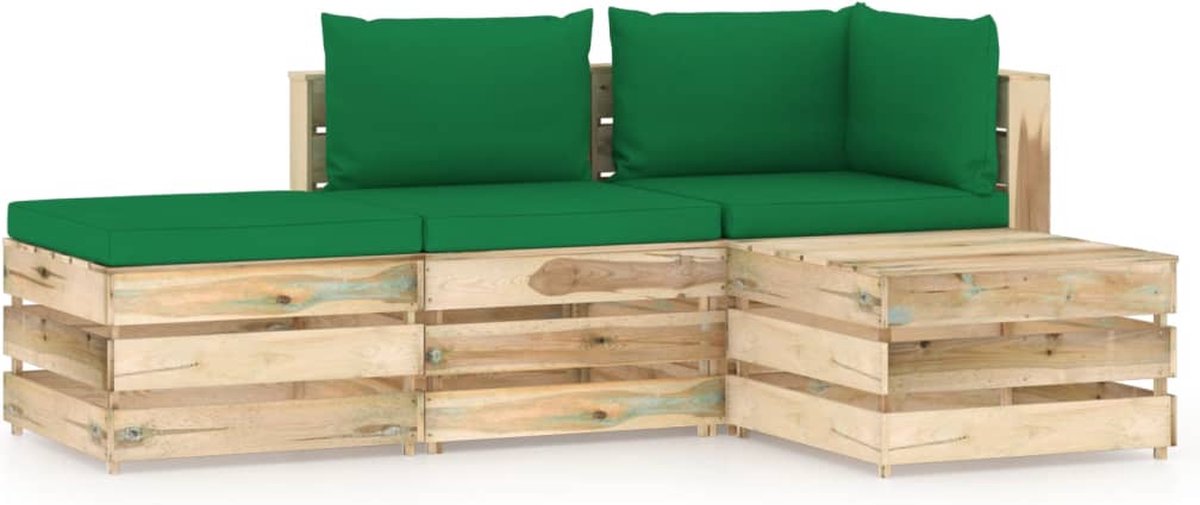 Vidaxl 4-delige Loungeset Met Kussens Geïmpregneerd Hout - Groen