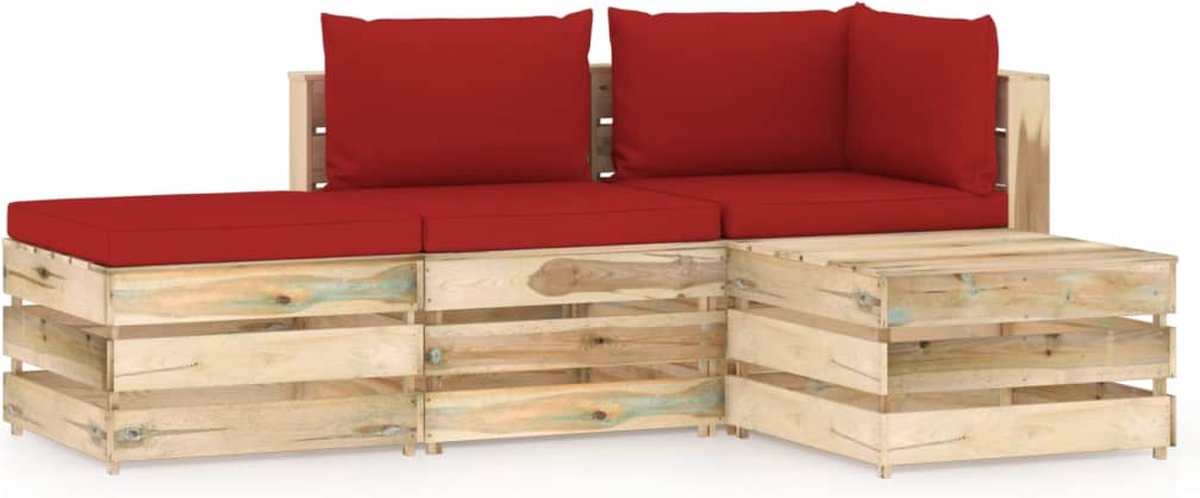 Vidaxl 4-delige Loungeset Met Kussens Geïmpregneerd Hout - Rood