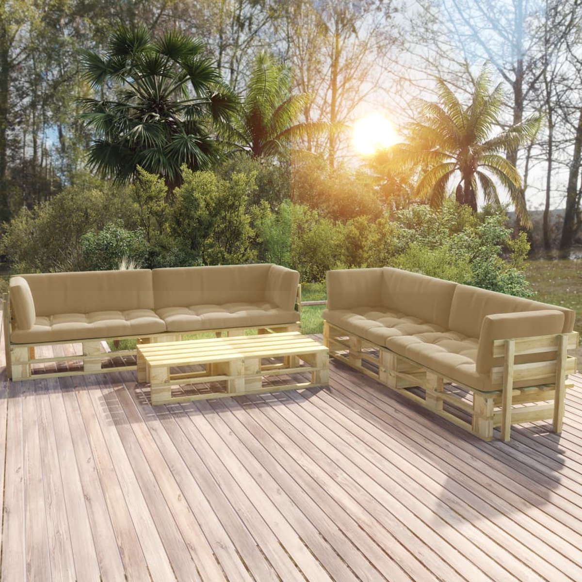 Vidaxl 6-delige Loungeset Pallet Met Kussens Geïmpregneerd Hout - Groen