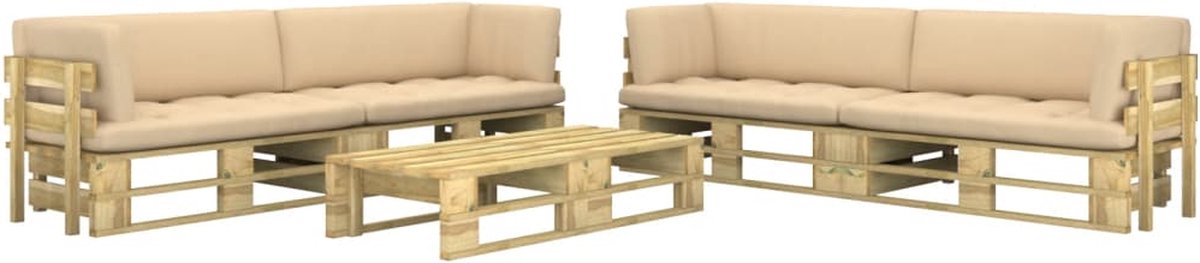 Vidaxl 6-delige Loungeset Pallet Met Kussens Geïmpregneerd Hout - Groen