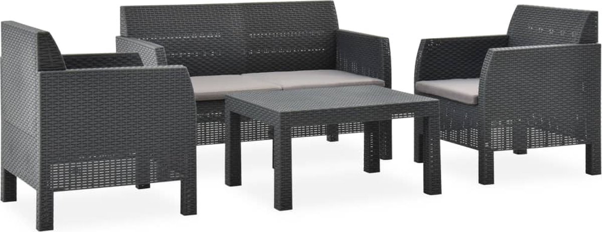 Vidaxl 4-delige Loungeset Met Kussens Pp Antracietkleurig