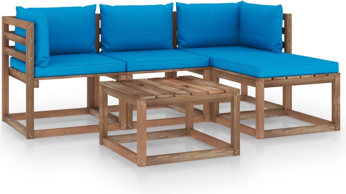 Vidaxl 5-delige Loungeset Met Lichte Kussens - Blauw