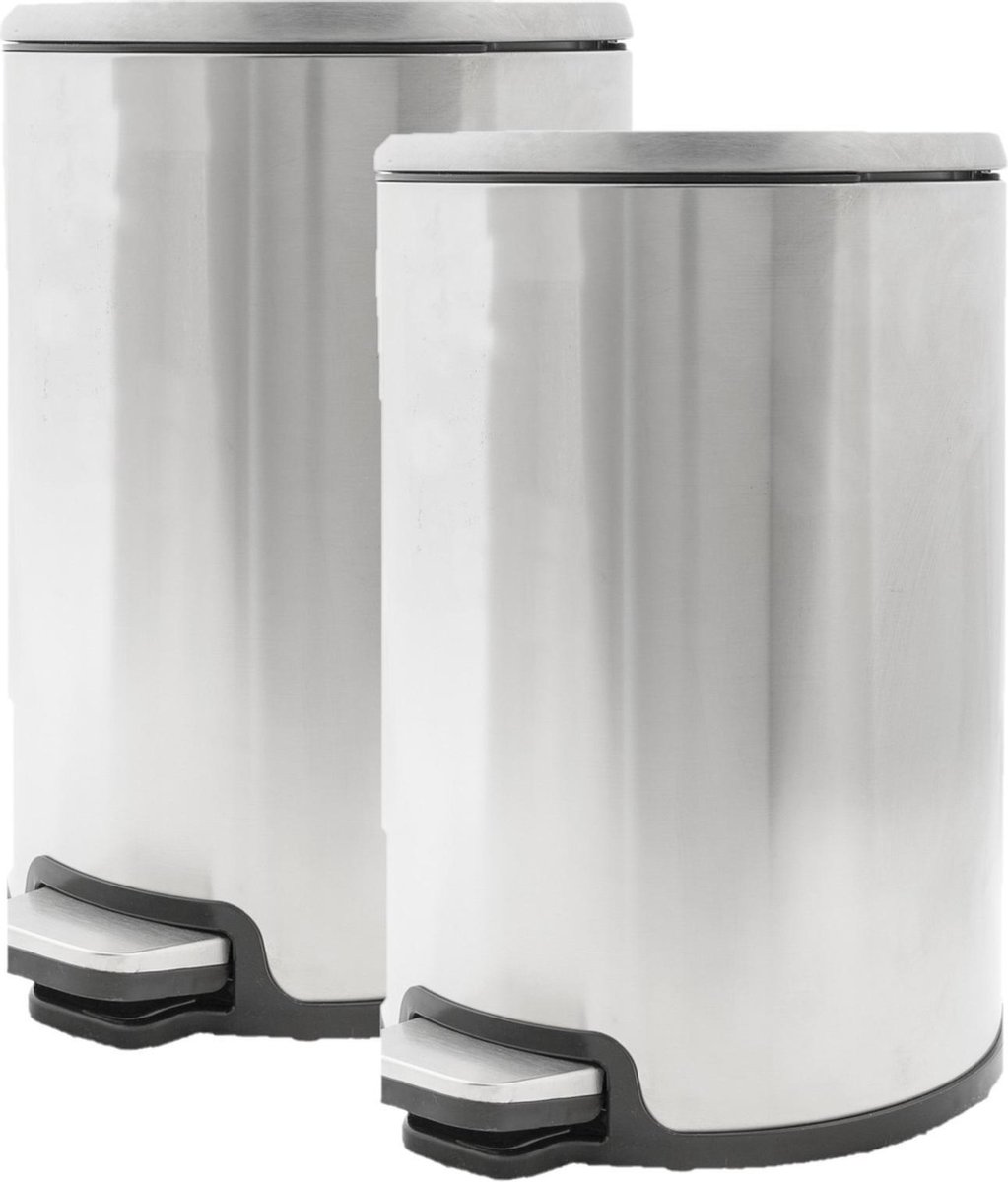 Cosy&Trendy 2x Stuks Vuilnisbakken/pedaalemmers Zilver 12 Liter 35 Cm Rvs - Afvalemmers - Prullenbakken - Silver