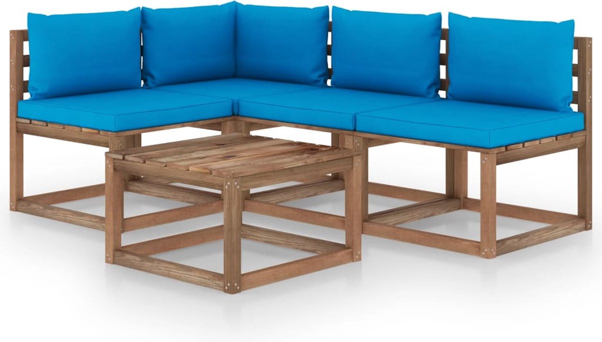 Vidaxl 5-delige Loungeset Met Lichte Kussens - Blauw