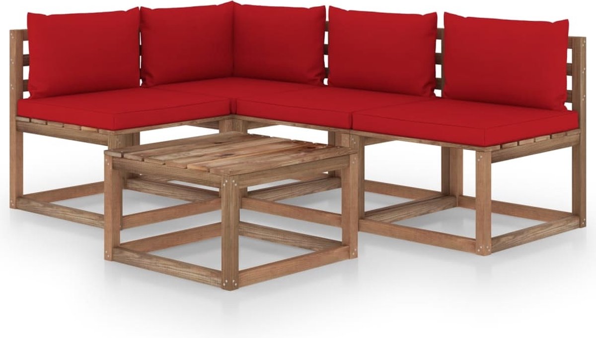 Vidaxl 5-delige Loungeset Met Rode Kussens - Rood