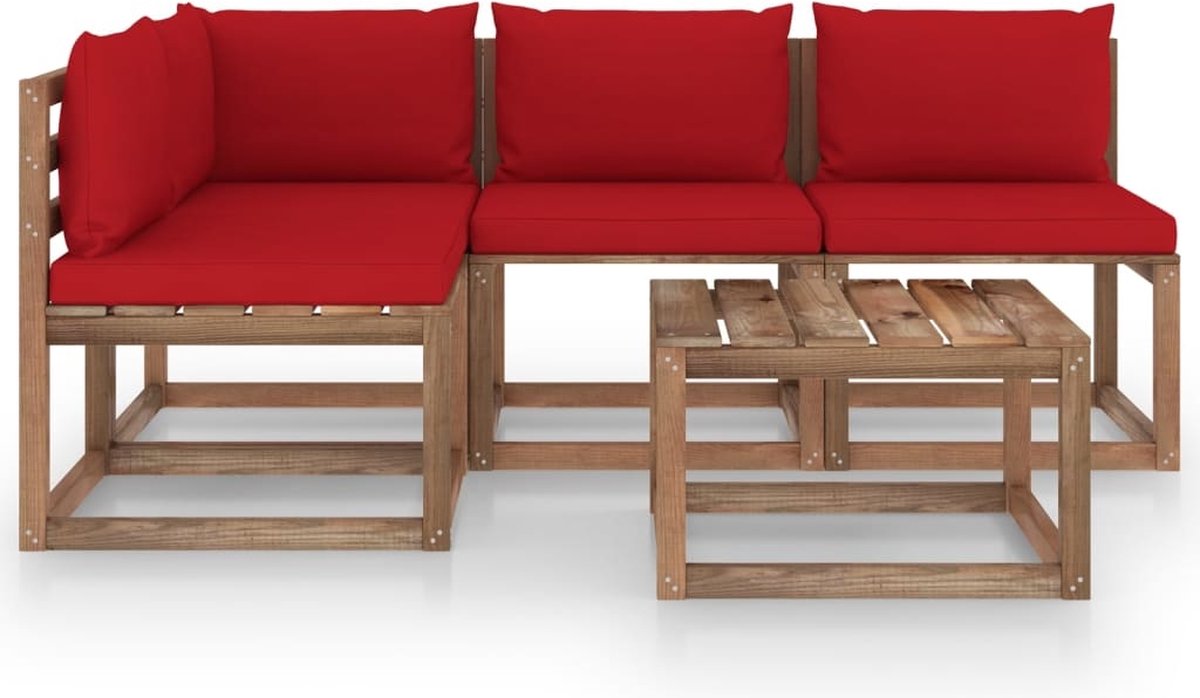 Vidaxl 5-delige Loungeset Met Rode Kussens - Rood