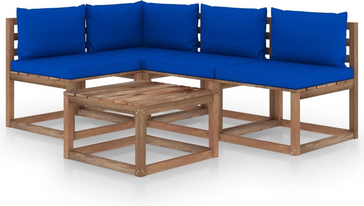 Vidaxl 5-delige Loungeset Mete Kussens - Blauw