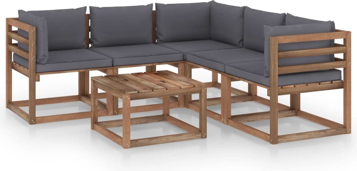 Vidaxl 6-delige Loungeset Met Antracietkleurige Kussens Grenenhout - Bruin