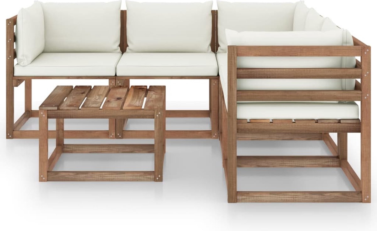 Vidaxl 6-delige Loungeset Met Crèmekleurige Kussens Grenenhout - Bruin