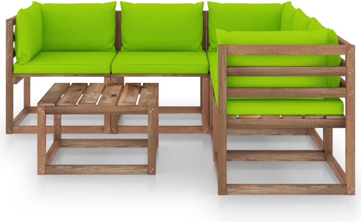 Vidaxl 6-delige Loungeset Met Heldere Kussens Grenenhout - Bruin
