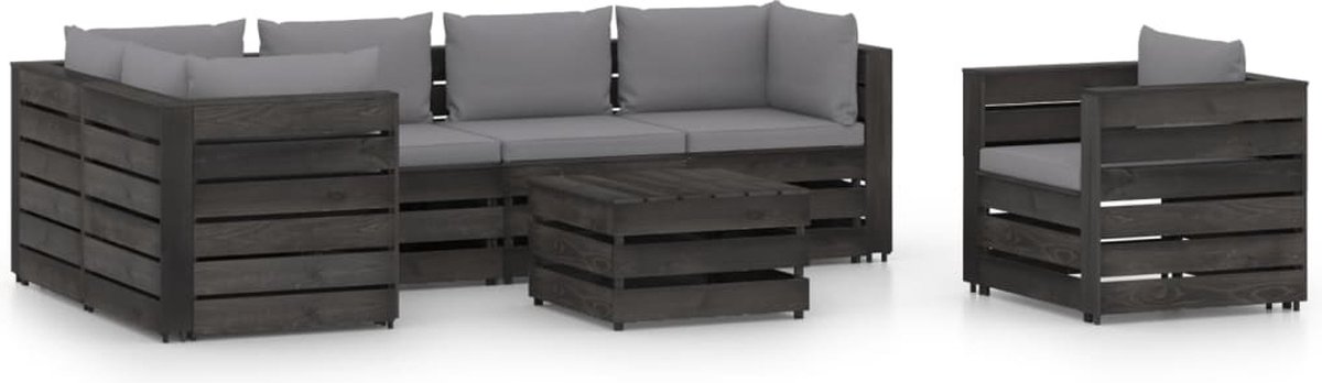 Vidaxl 7-delige Loungeset Met Kussens Geïmpregneerd Hout - Grijs