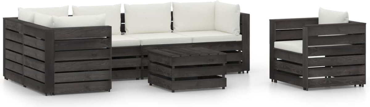 Vidaxl 7-delige Loungeset Met Kussens Geïmpregneerd Hout - Grijs