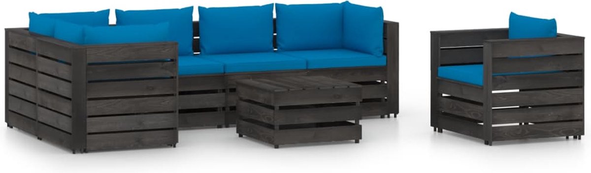 Vidaxl 7-delige Loungeset Met Kussens Geïmpregneerd Hout - Blauw