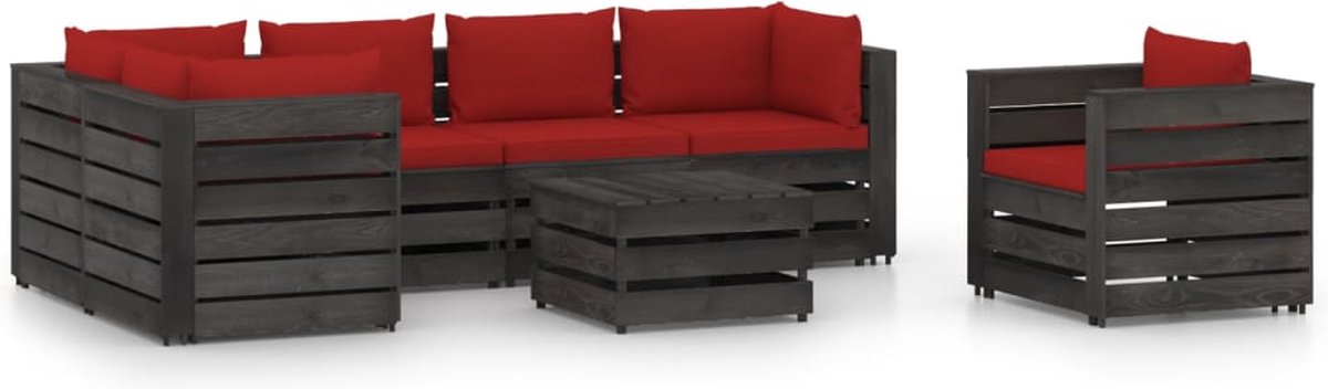 Vidaxl 7-delige Loungeset Met Kussens Geïmpregneerd Hout - Rood