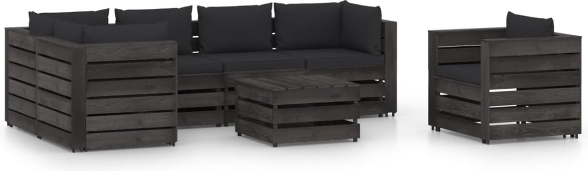 Vidaxl 7-delige Loungeset Met Kussens Geïmpregneerd Hout - Zwart