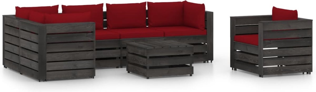 Vidaxl 7-delige Loungeset Met Kussens Geïmpregneerd Hout - Rood