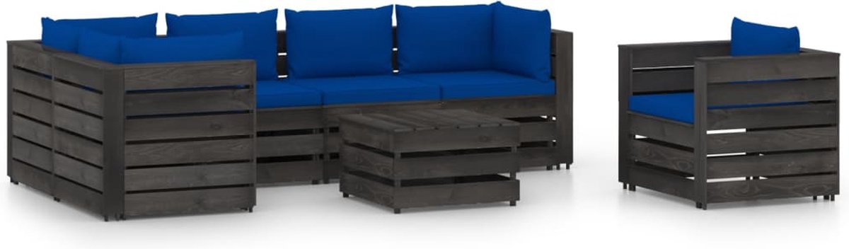 Vidaxl 7-delige Loungeset Met Kussens Geïmpregneerd Hout - Blauw