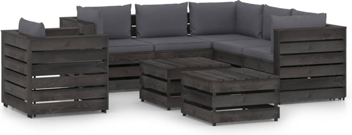 Vidaxl 8-delige Loungeset Met Kussens Geïmpregneerd Hout - Grijs