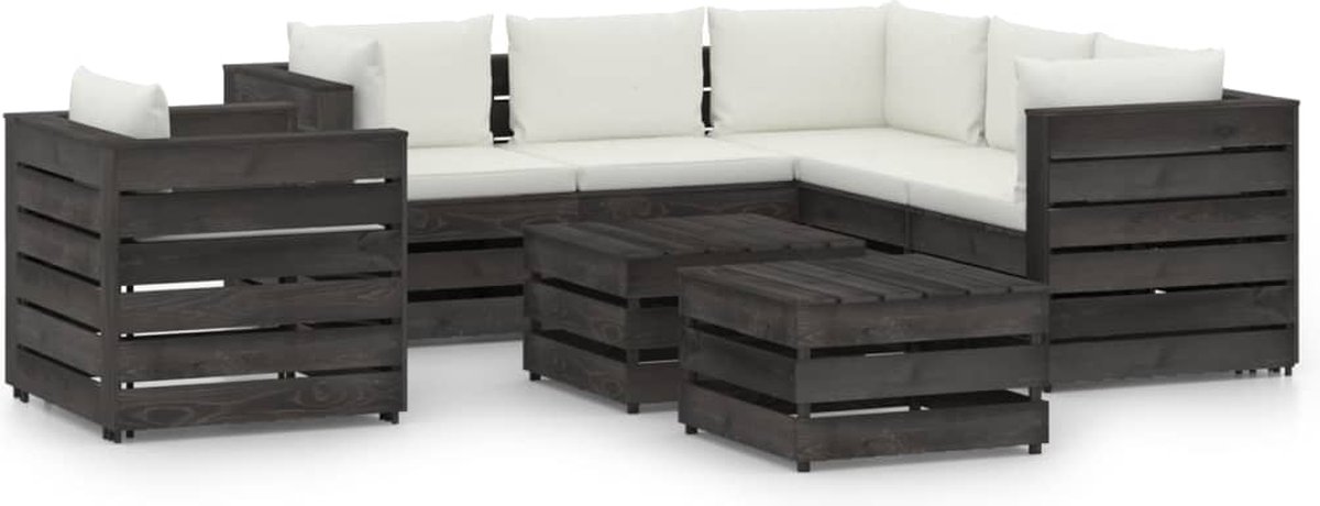 Vidaxl 8-delige Loungeset Met Kussens Geïmpregneerd Hout - Grijs