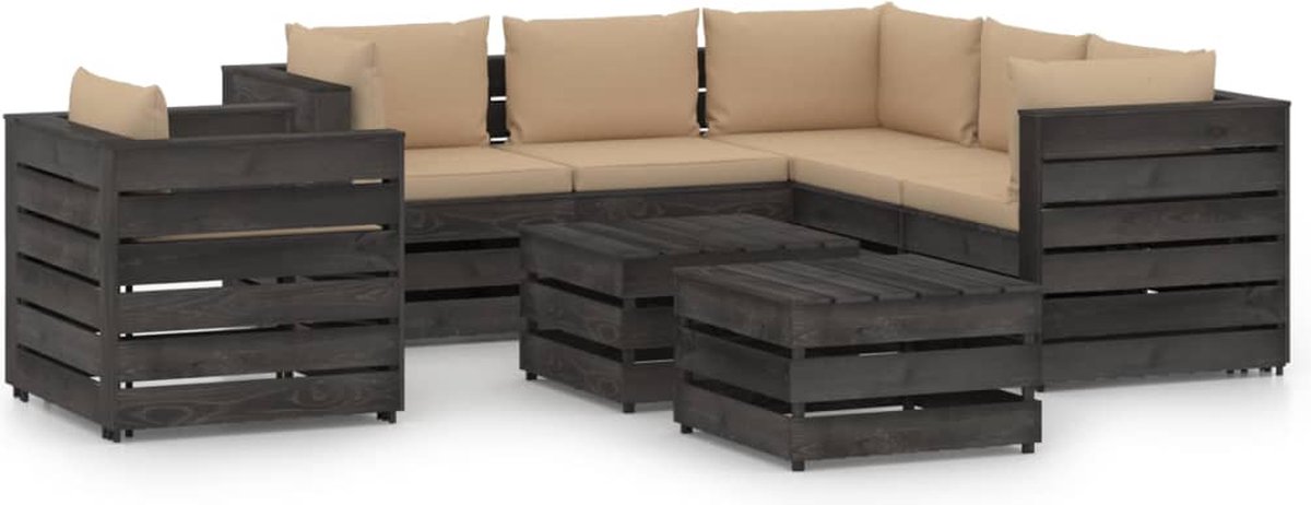 Vidaxl 8-delige Loungeset Met Kussens Geïmpregneerd Hout - Gris