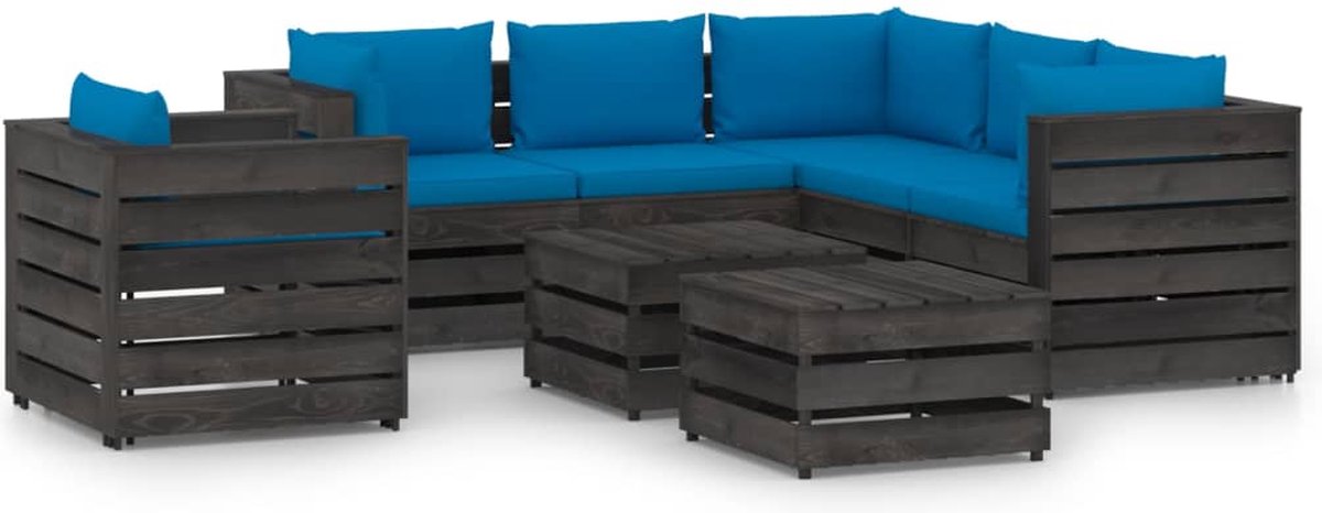 Vidaxl 8-delige Loungeset Met Kussens Geïmpregneerd Hout - Blauw