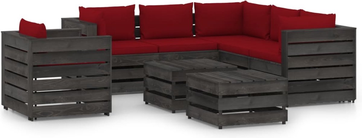 Vidaxl 8-delige Loungeset Met Kussens Geïmpregneerd Hout - Rood