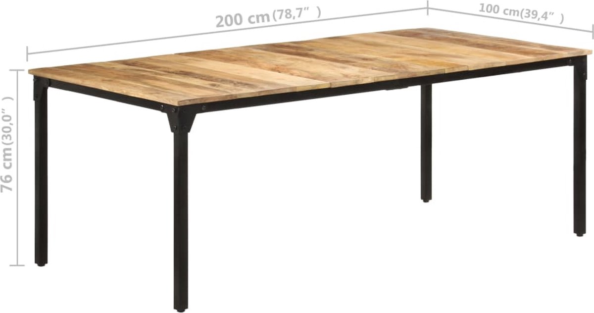 Vidaxl Eettafel 200x100x76 Cm Ruw Mangohout - Bruin