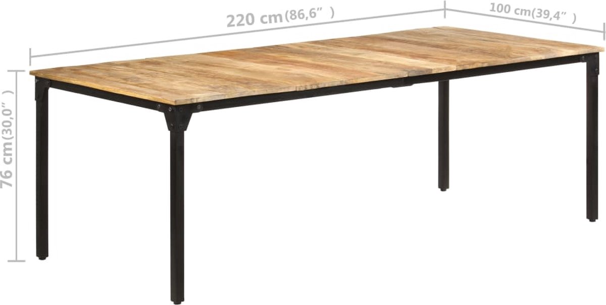 Vidaxl Eettafel 220x100x76 Cm Ruw Mangohout - Bruin
