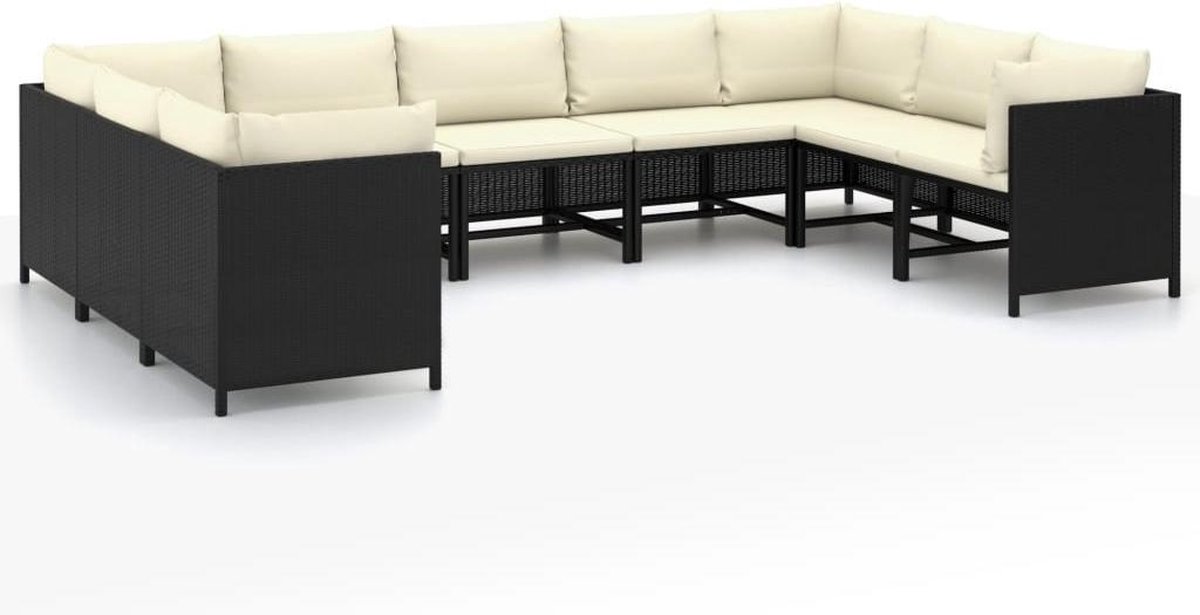 Vidaxl 9-delige Loungeset Met Kussens Poly Rattan - Zwart