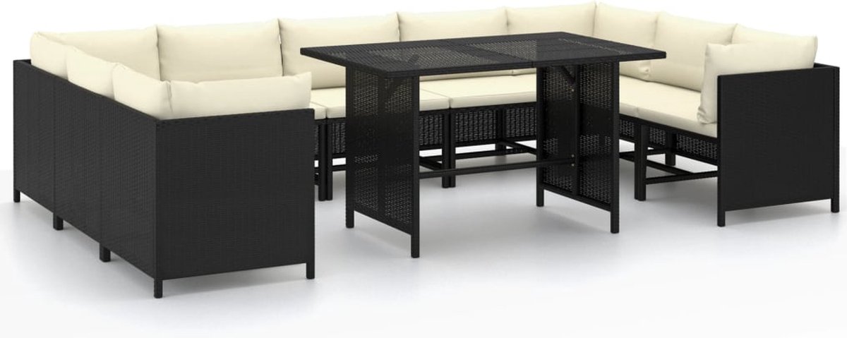 Vidaxl 10-delige Loungeset Met Kussens Poly Rattan - Zwart