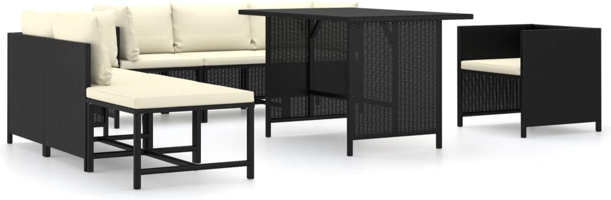 Vidaxl 8-delige Loungeset Met Kussens Poly Rattan - Zwart