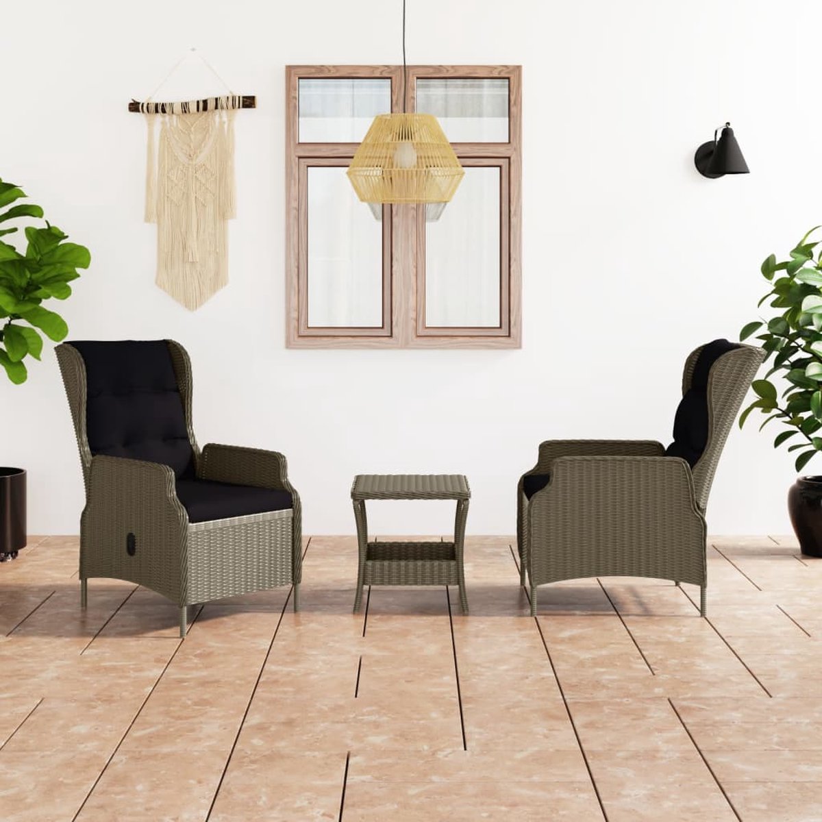 Vidaxl 3-delige Loungeset Met Kussens Poly Rattan - Bruin