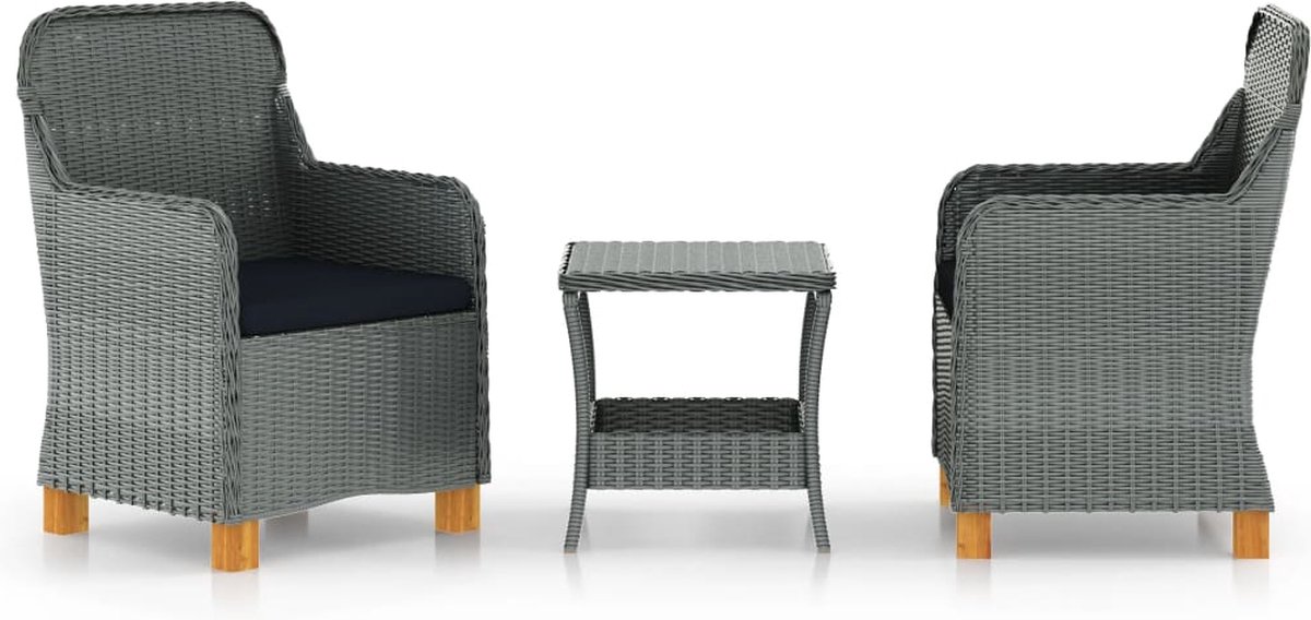 Vidaxl 3-delige Loungeset Met Kussens Poly Rattan Licht - Grijs