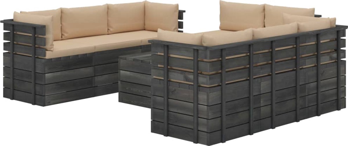 Vidaxl 9-delige Loungeset Met Kussens Pallet Massief Grenenhout - Beige