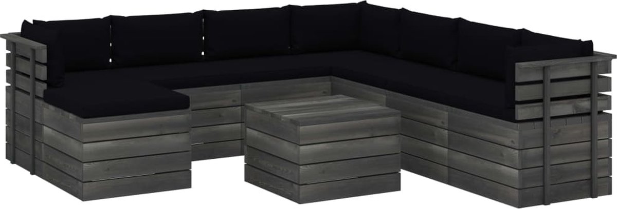 Vidaxl 9-delige Loungeset Pallet Met Kussens Massief Grenenhout - Zwart