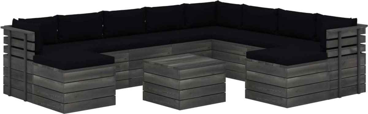 Vidaxl 11-delige Loungeset Pallet Met Kussens Massief Grenenhout - Zwart