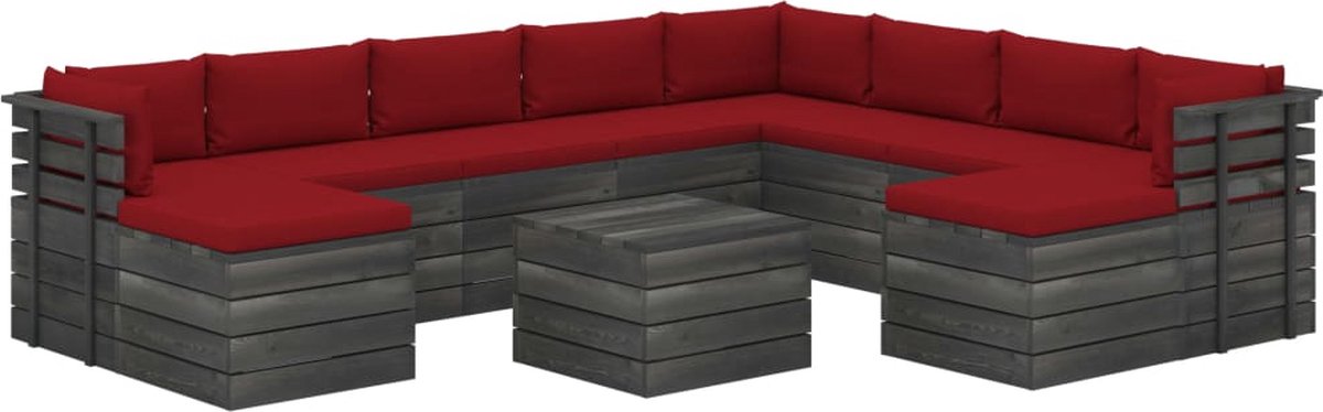 Vidaxl 11-delige Loungeset Pallet Met Kussens Massief Grenenhout - Rood