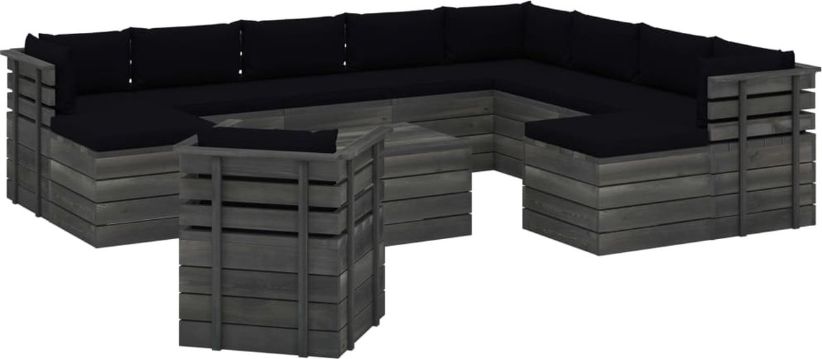 Vidaxl 12-delige Loungeset Pallet Met Kussens Massief Grenenhout - Zwart