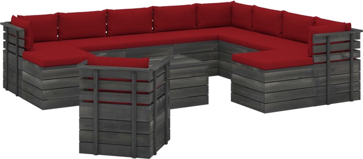 Vidaxl 12-delige Loungeset Pallet Met Kussens Massief Grenenhout - Rood