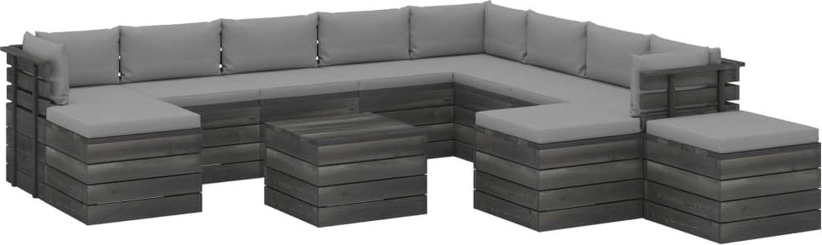 Vidaxl 12-delige Loungeset Met Kussens Pallet Massief Grenenhout - Grijs