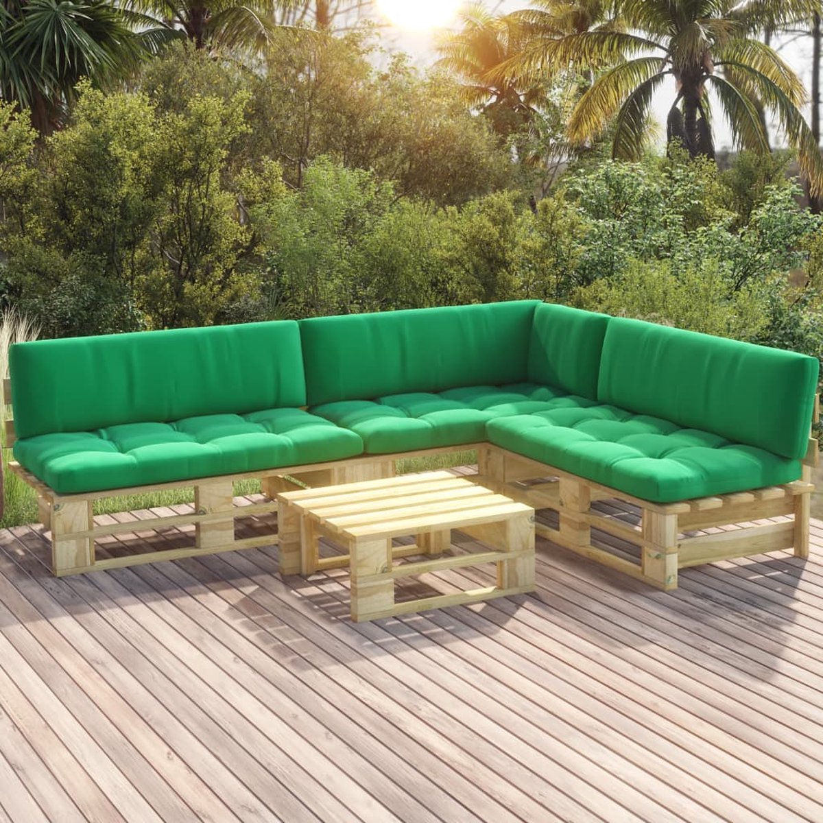 Vidaxl 4-delige Loungeset Pallet Met Kussens Geïmpregneerd Hout - Groen