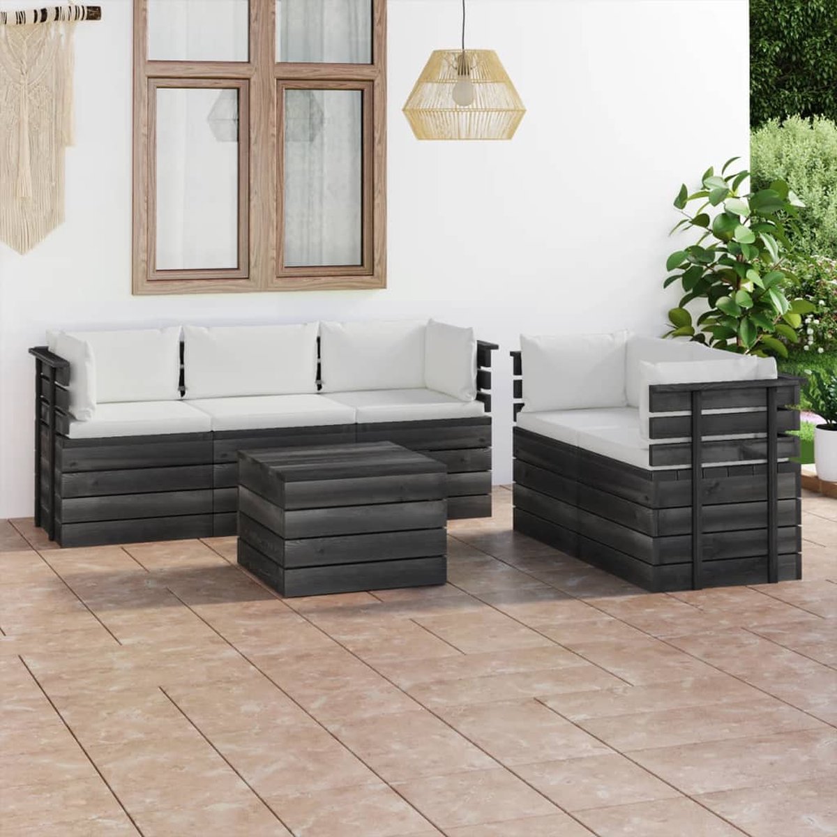 Vidaxl 6-delige Loungeset Met Kussens Pallet Massief Grenenhout