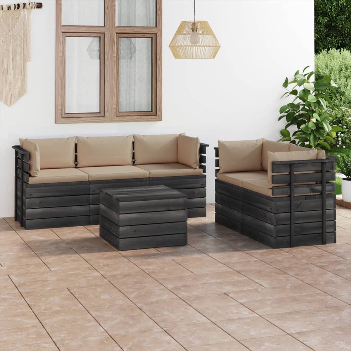 Vidaxl 6-delige Loungeset Met Kussens Pallet Massief Grenenhout - Beige