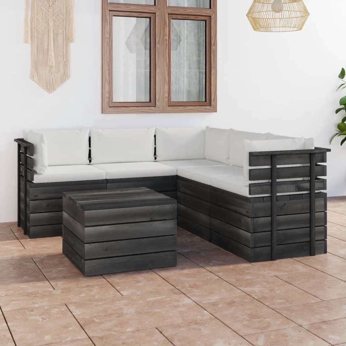 Vidaxl 6-delige Loungeset Met Kussens Pallet Massief Grenenhout