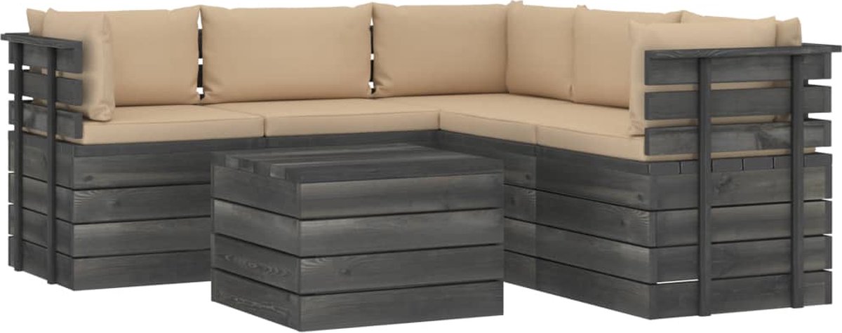 Vidaxl 6-delige Loungeset Met Kussens Pallet Massief Grenenhout - Beige