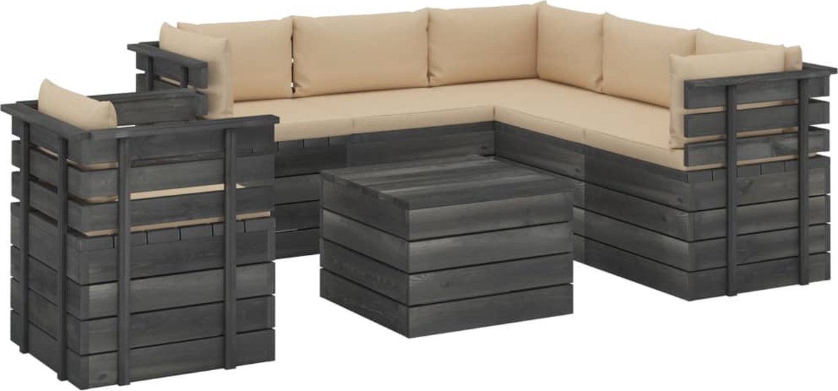 Vidaxl 7-delige Loungeset Met Kussens Pallet Massief Grenenhout - Beige