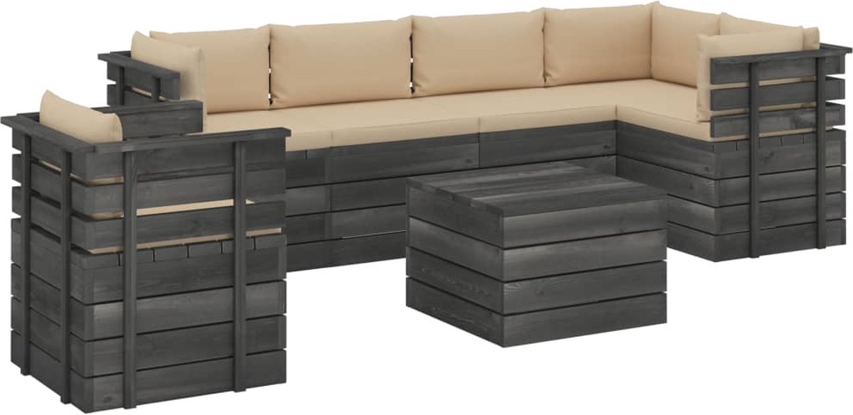 Vidaxl 7-delige Loungeset Met Kussens Pallet Massief Grenenhout - Beige
